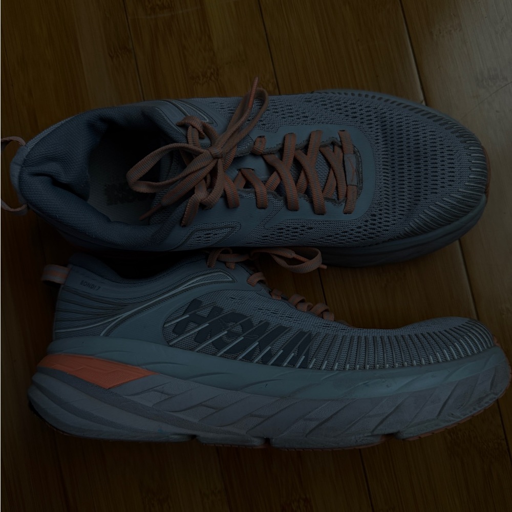 Women’s Hoka Bondi 7- Athletic Running Shoes - Gray and Orange